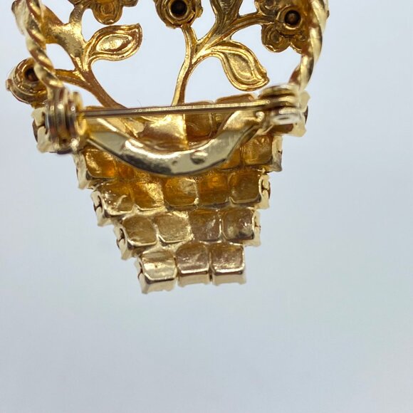 Vtg Gold Tone Rhinestone Floral Basket Brooch Pin Multicolor 1 Piece UV Reactive - Picture 8 of 10